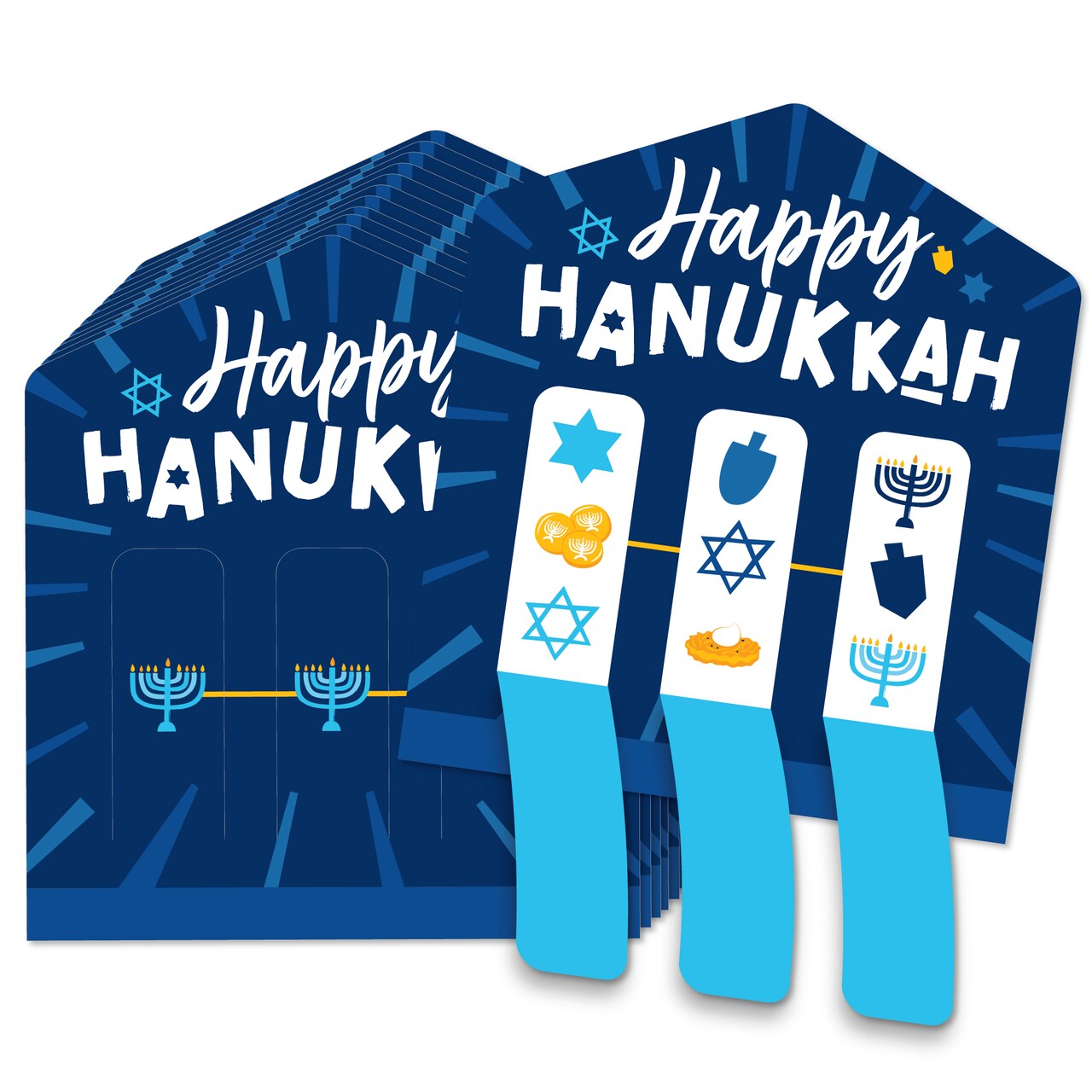 Big Dot of Happiness Hanukkah Menorah - Chanukah Holiday Party Game Pickle Cards - Pull Tabs 3-in-a-Row - Set of 12